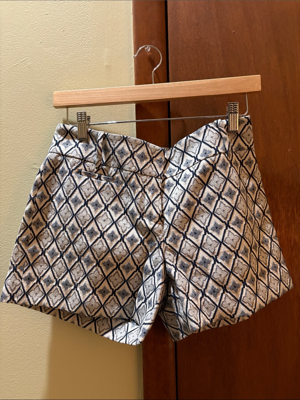 LOFT Navy and Cream Diamond-Print Shorts